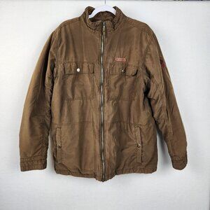 Columbia Mens Mid Weight Flannel and Nylon Lined Coat Size Large Brown